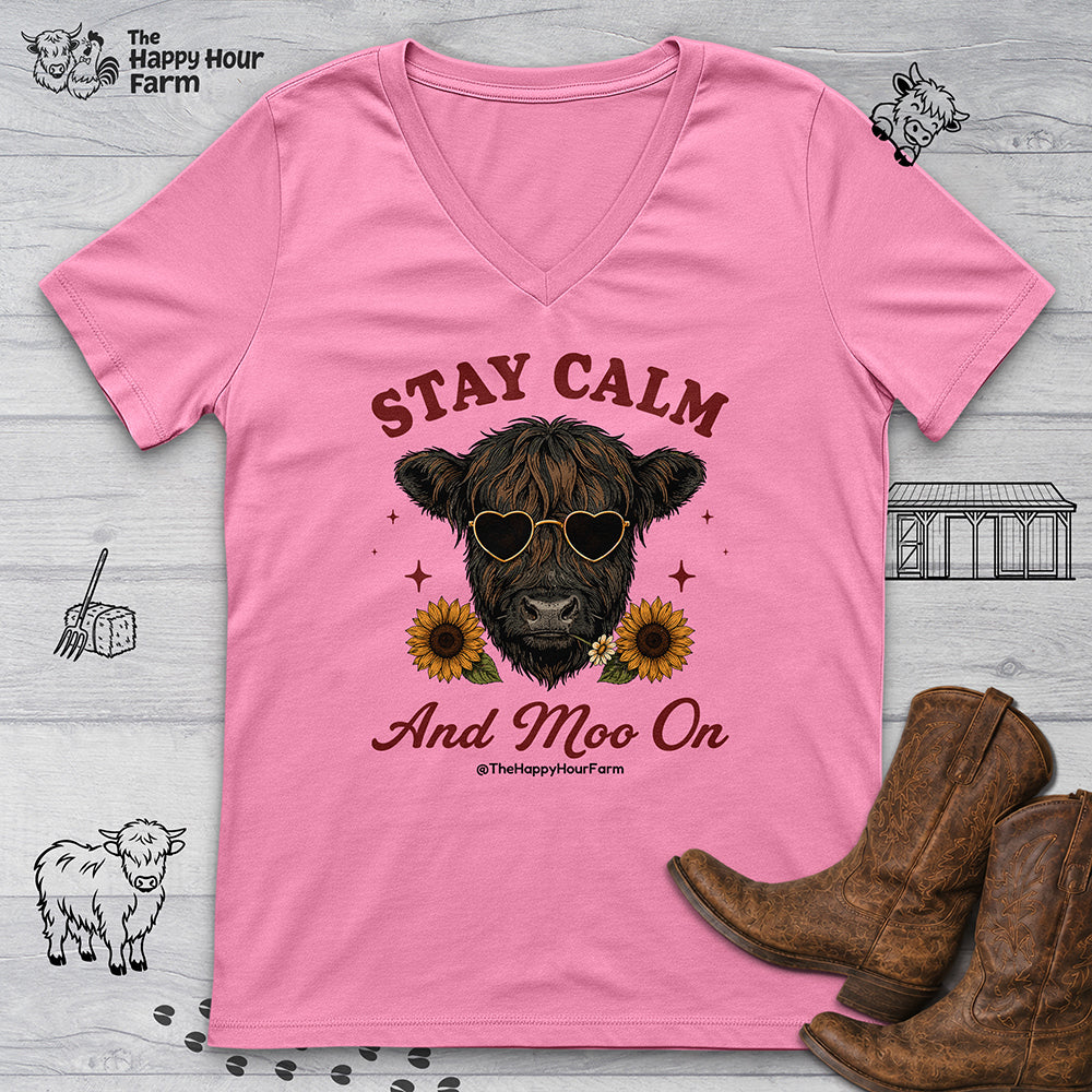 Stay Calm And Moo On V-Neck Tee