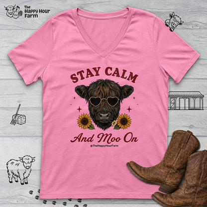 Stay Calm And Moo On V-Neck Tee