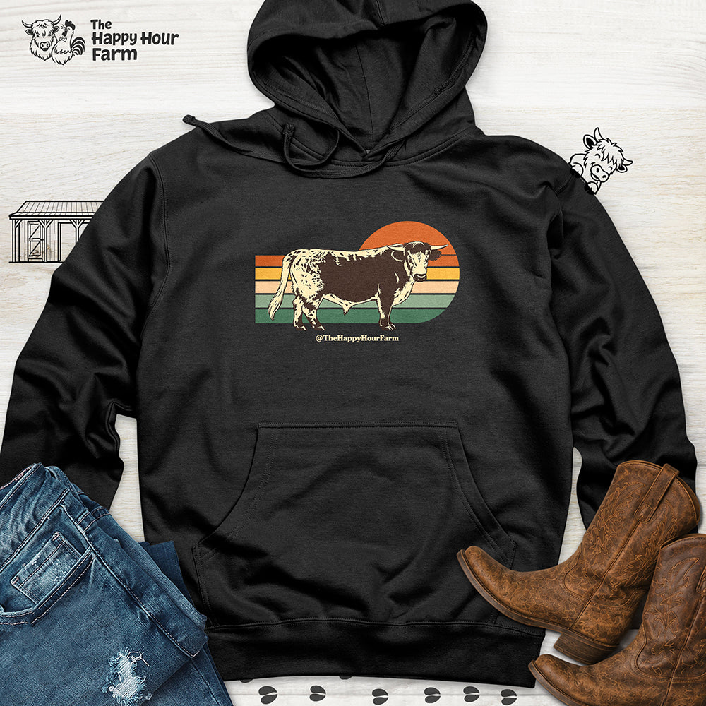 Retro Sunset Cow Hooded Sweatshirt