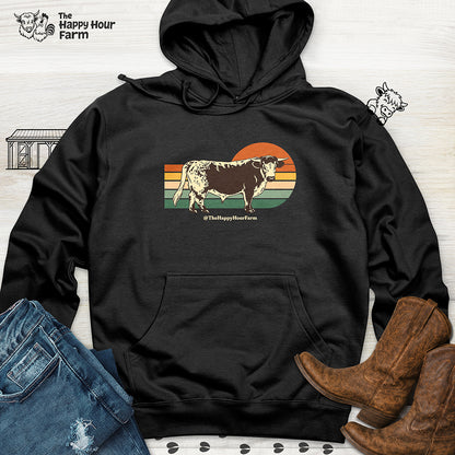 Retro Sunset Cow Hooded Sweatshirt