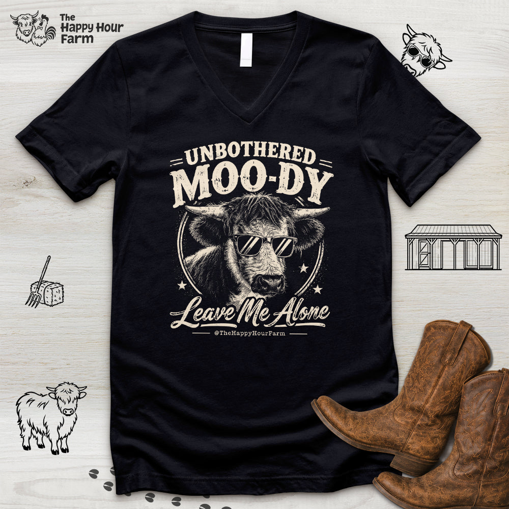Unbothered Moo-Dy Leave Me Alone V-Neck Tee