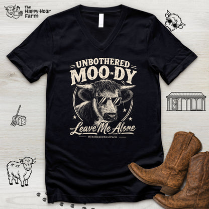 Unbothered Moo-Dy Leave Me Alone V-Neck Tee