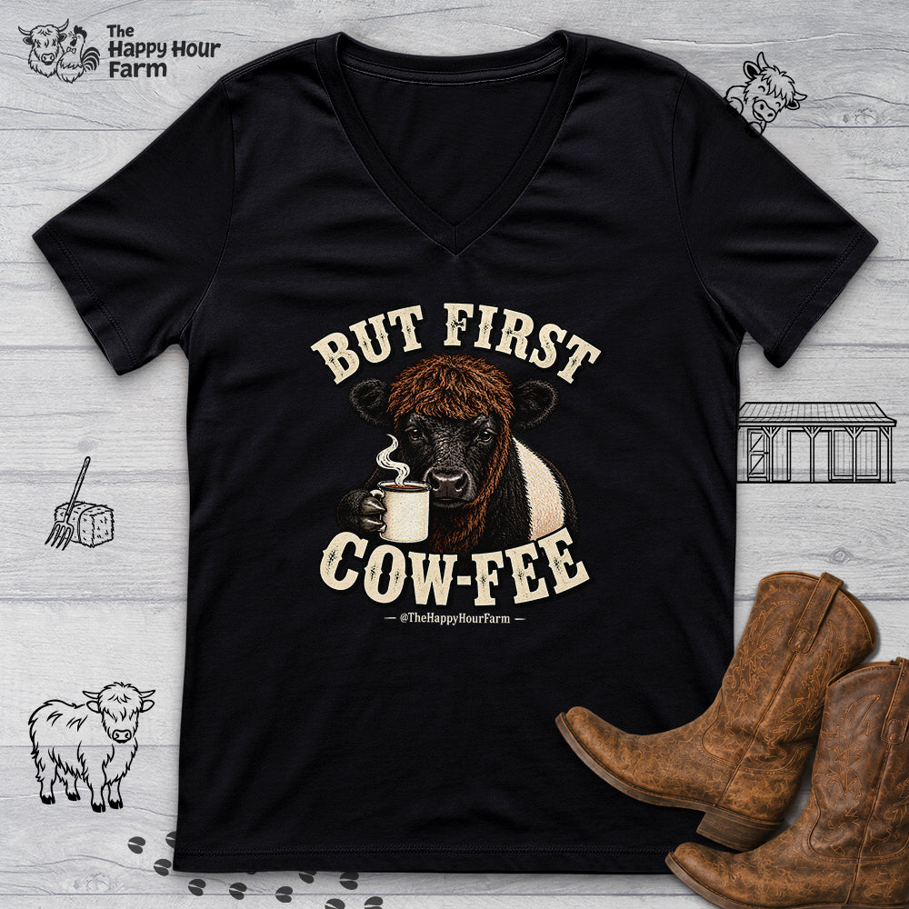 But First COW-FEE V-Neck Tee