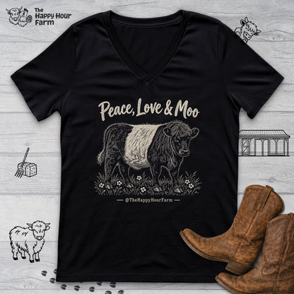 Peace, Love & Moo V-Neck Tee