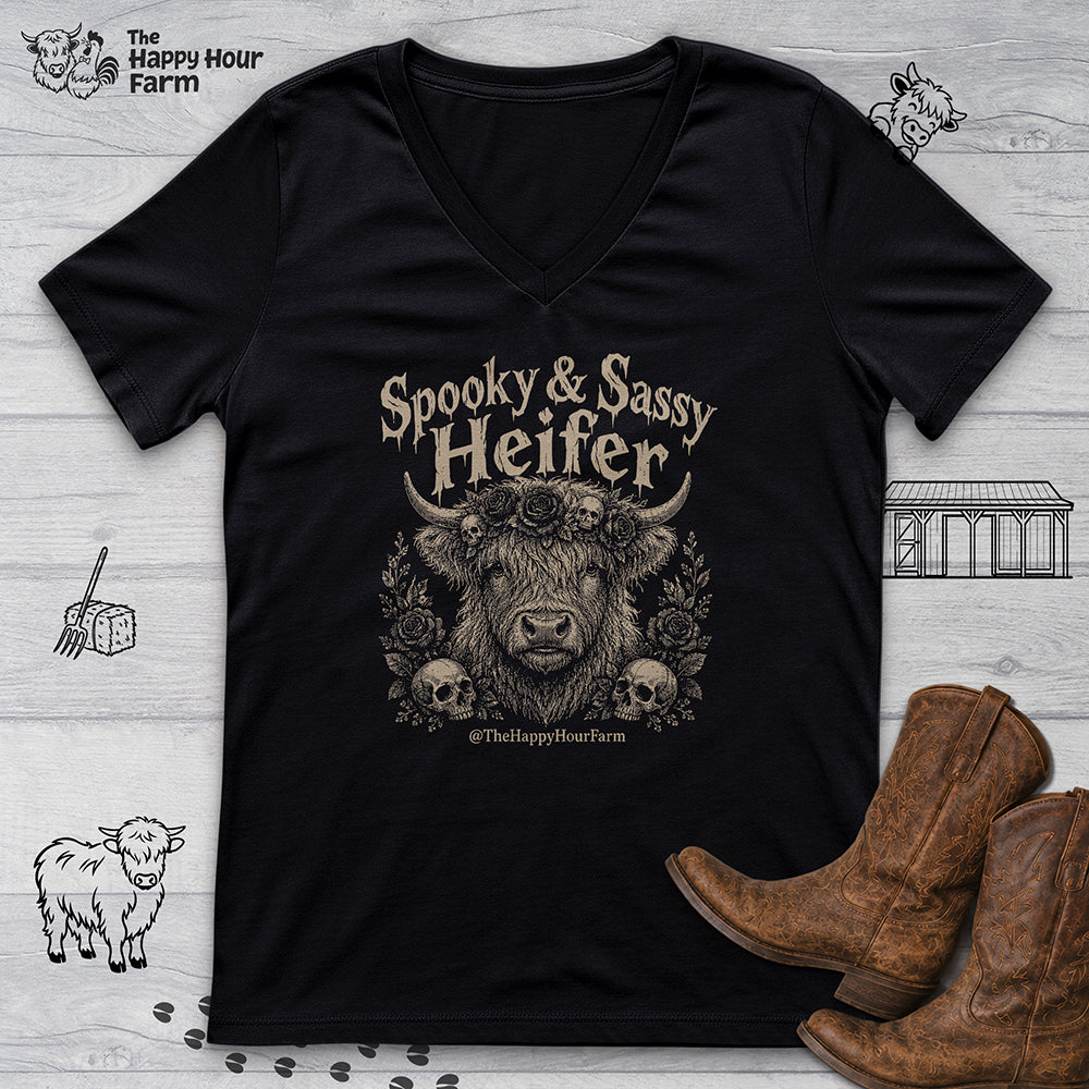Spooky & Sassy Heifer V-Neck Tee