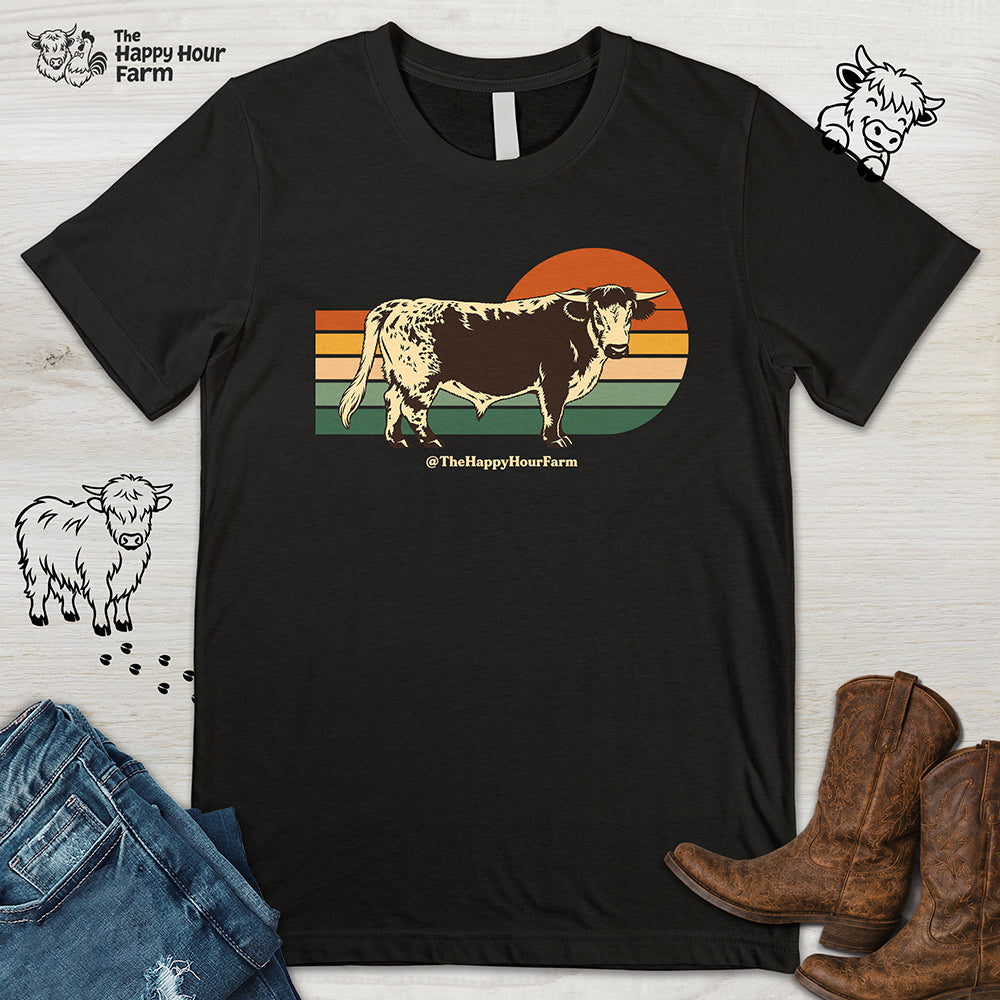 Retro Sunset Cow Unisex Tee