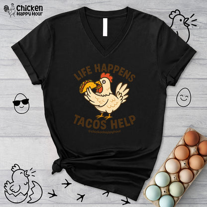 Life Happens Tacos Help V-Neck Tee