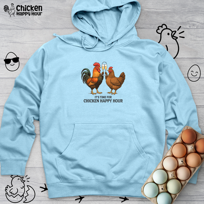 It’s time for Chicken Happy Hour With  Rooster and Hen Hooded Sweatshirt
