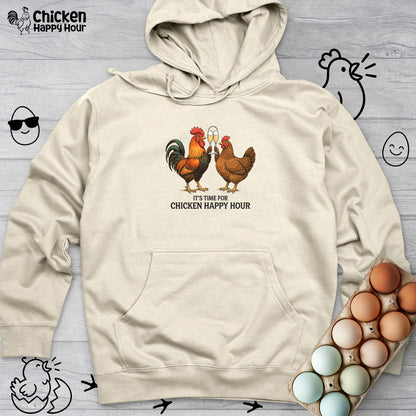 It’s time for Chicken Happy Hour With  Rooster and Hen Hooded Sweatshirt