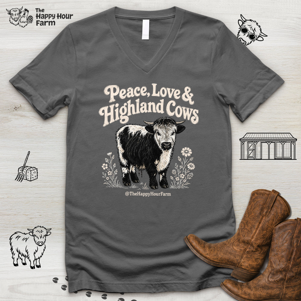 Peace, Love & Highland Cows V-Neck Tee