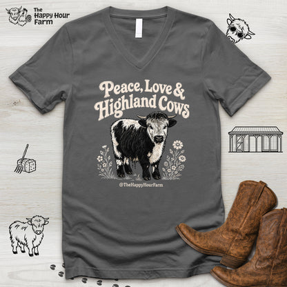 Peace, Love & Highland Cows V-Neck Tee