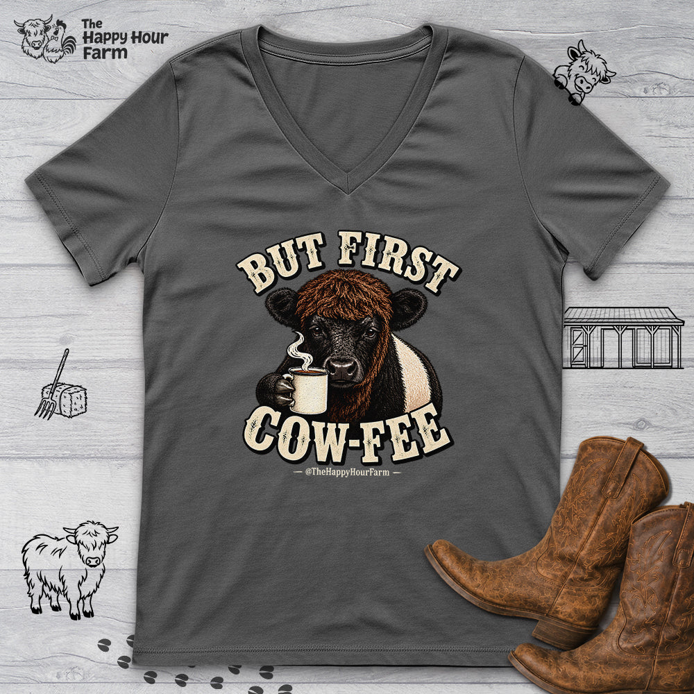 But First COW-FEE V-Neck Tee