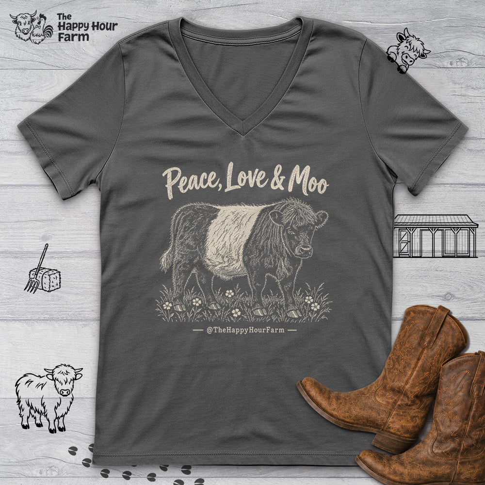 Peace, Love & Moo V-Neck Tee