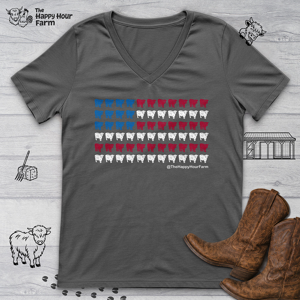 American Flag Cows V-Neck Tee