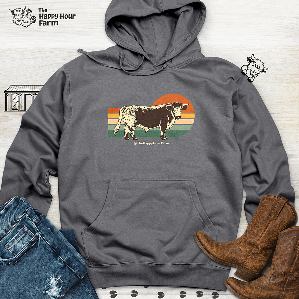Retro Sunset Cow Hooded Sweatshirt