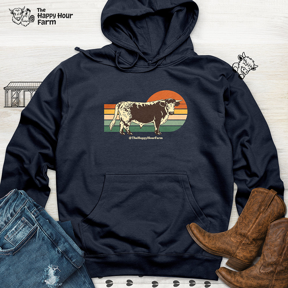 Retro Sunset Cow Hooded Sweatshirt