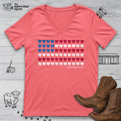 American Flag Cows V-Neck Tee