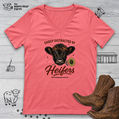 Easily Distracted by Heifer V-Neck Tee