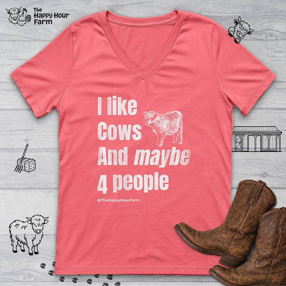 I Like Cows and Maybe 4 People V-Neck Tee