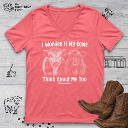 I Wonder If My Cows Think About Me Too V-Neck Tee