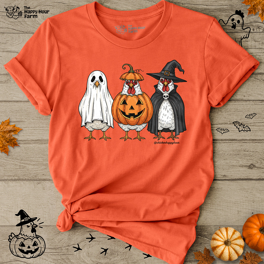 Chickens Wearing Halloween Costumes Unisex Tee