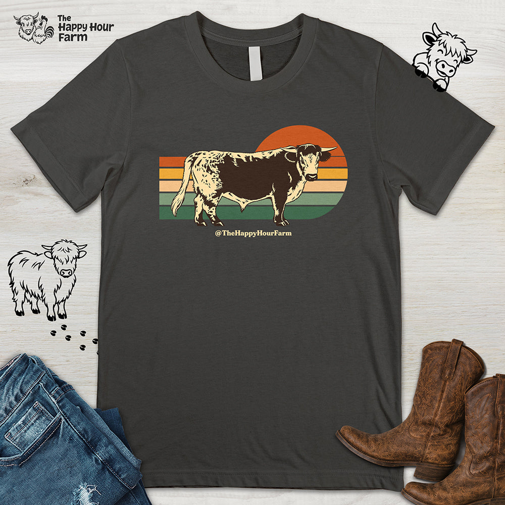 Retro Sunset Cow Unisex Tee