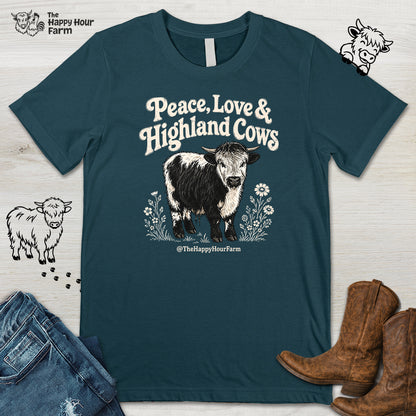 Peace, Love & Highland Cows Unisex Tee