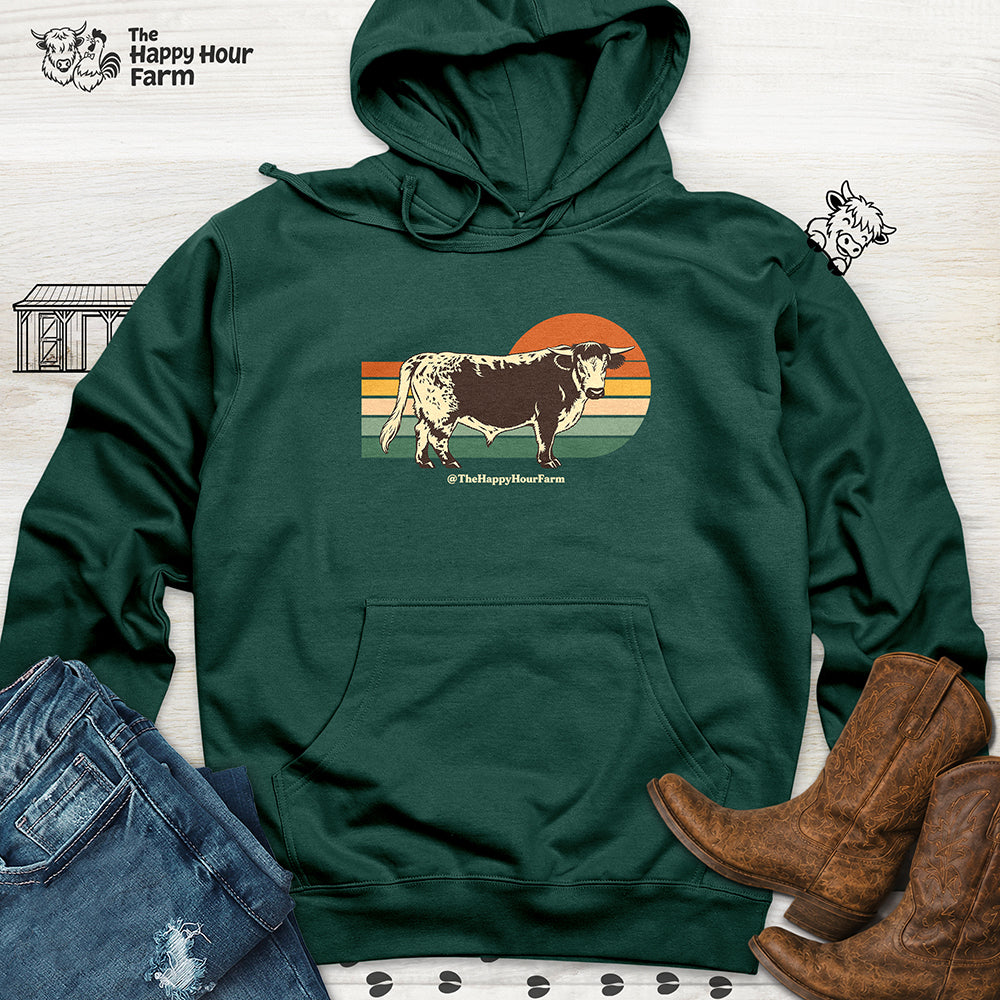 Retro Sunset Cow Hooded Sweatshirt