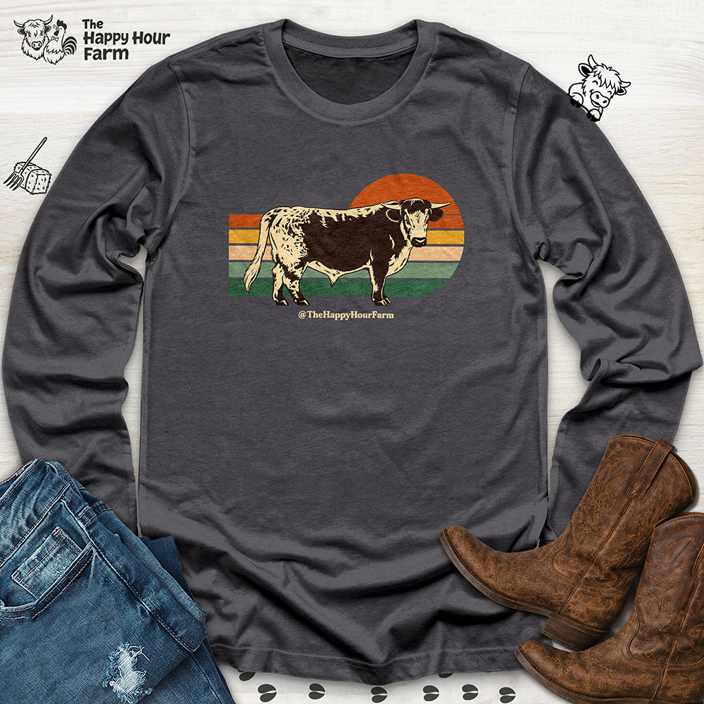 Retro Sunset Cow Long Sleeve