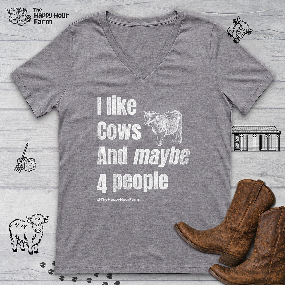 I Like Cows and Maybe 4 People V-Neck Tee