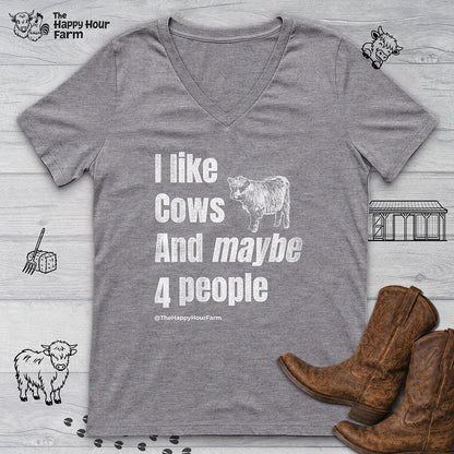 I Like Cows and Maybe 4 People V-Neck Tee