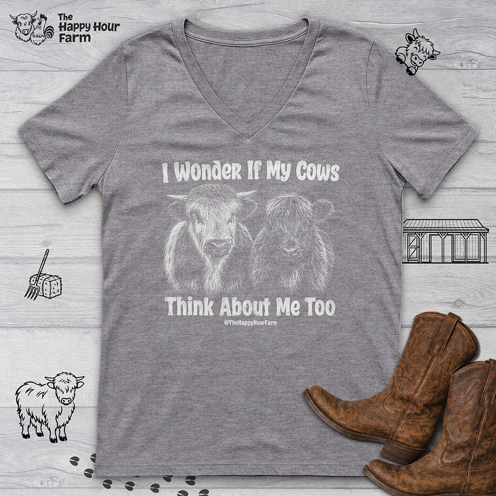 I Wonder If My Cows Think About Me Too V-Neck Tee