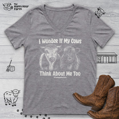 I Wonder If My Cows Think About Me Too V-Neck Tee