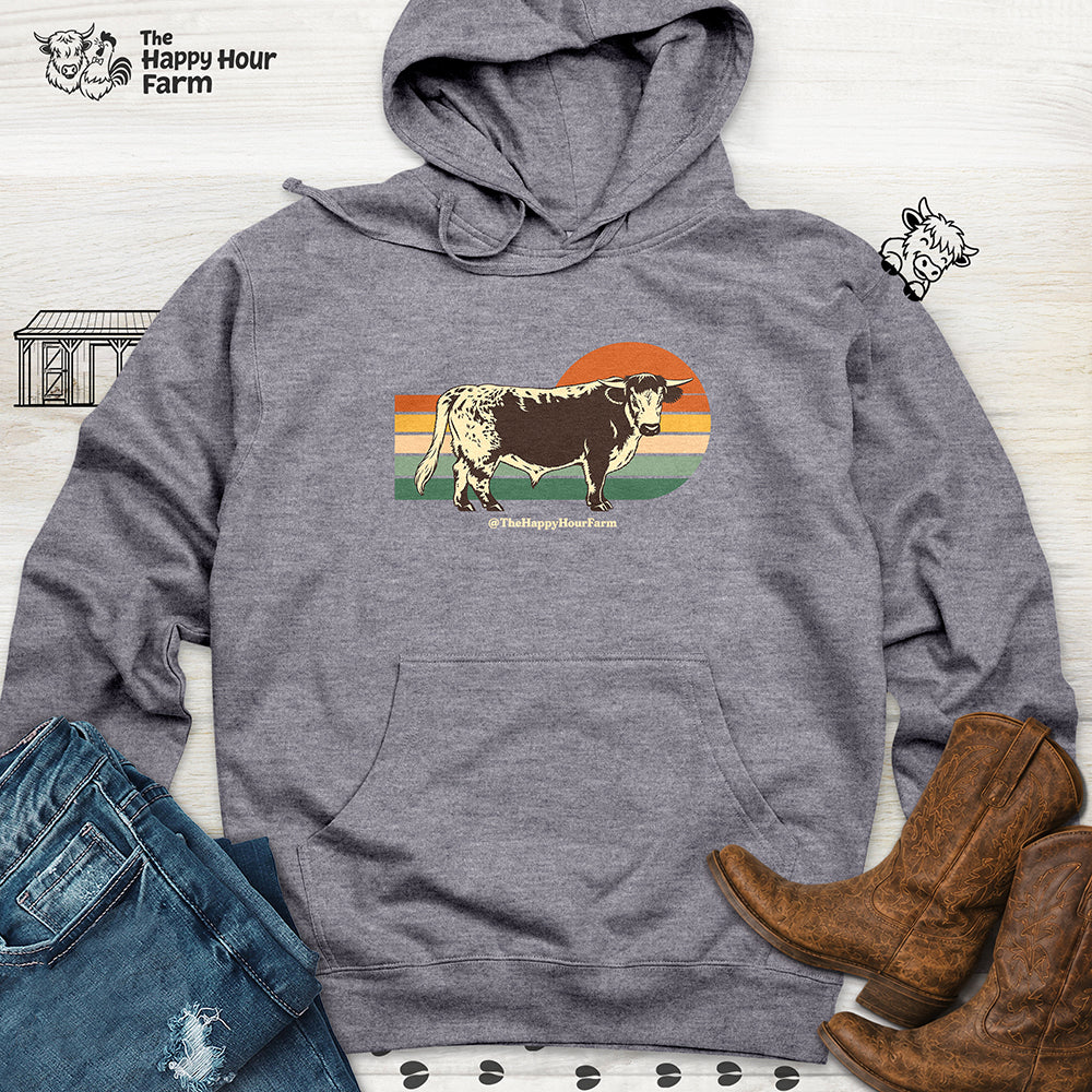 Retro Sunset Cow Hooded Sweatshirt