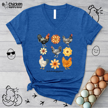 Chicken With Flowers V-Neck Tee