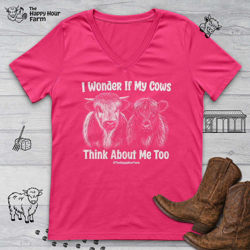 I Wonder If My Cows Think About Me Too V-Neck Tee