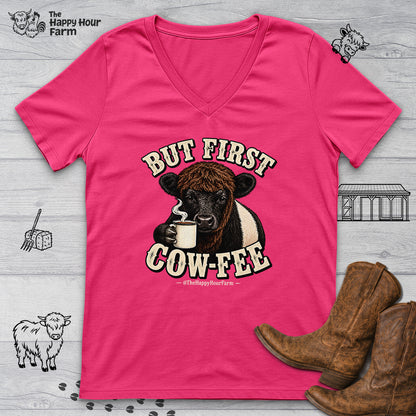 But First COW-FEE V-Neck Tee