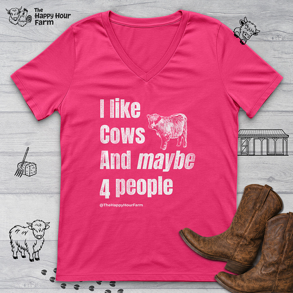 I Like Cows and Maybe 4 People V-Neck Tee