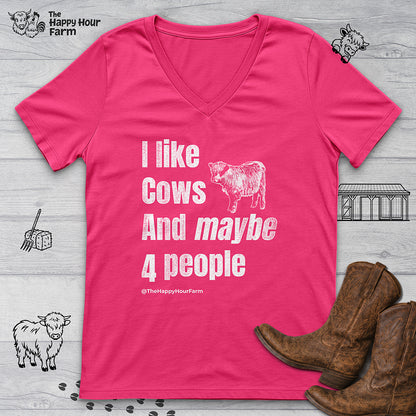 I Like Cows and Maybe 4 People V-Neck Tee