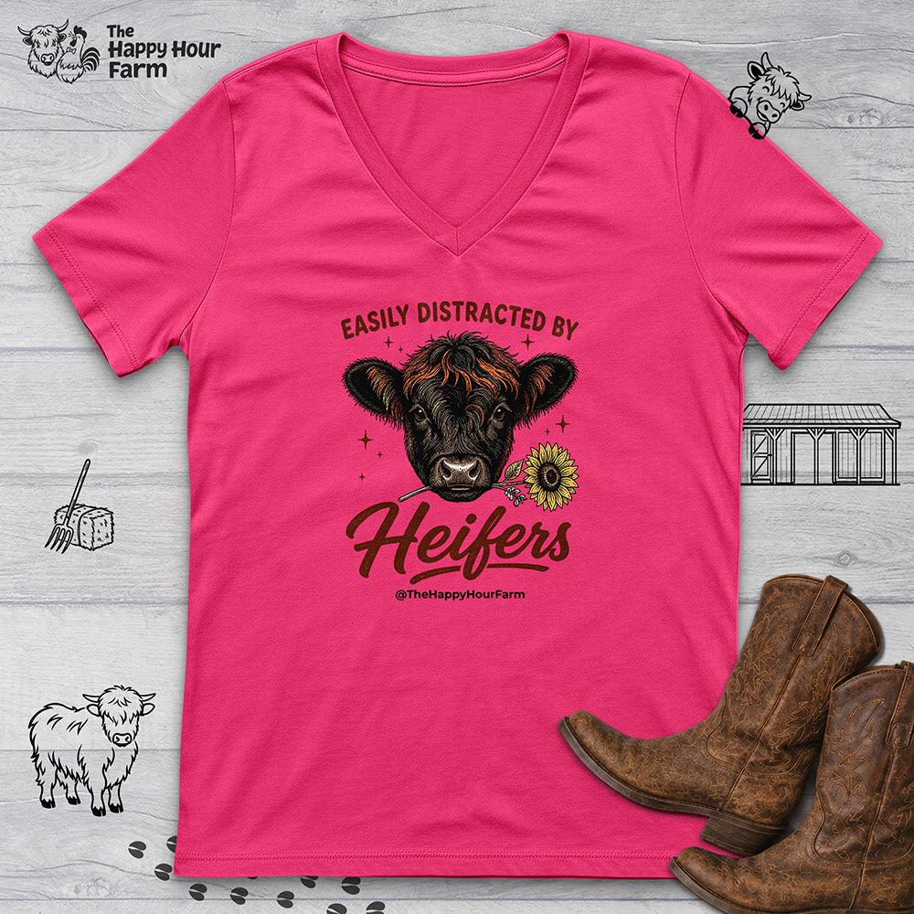 Easily Distracted by Heifer V-Neck Tee