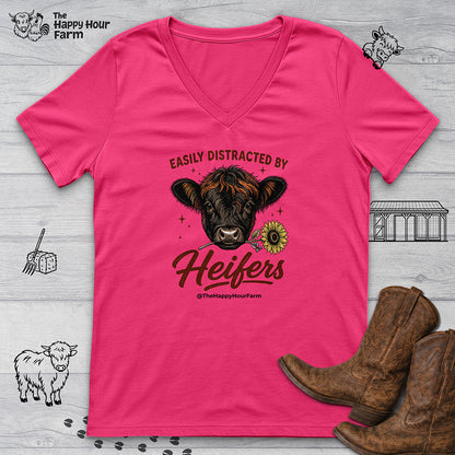 Easily Distracted by Heifer V-Neck Tee
