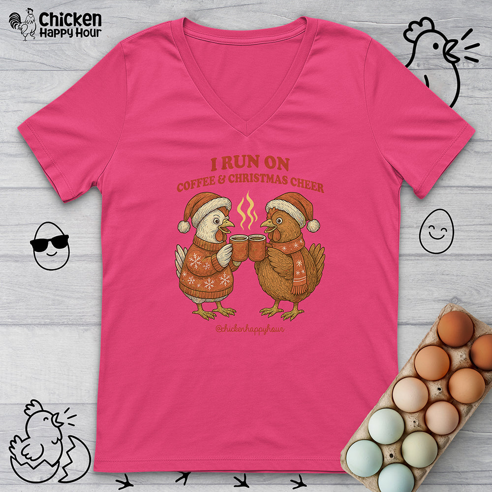 I Run on Coffee & Christmas Cheer V-Neck Tee