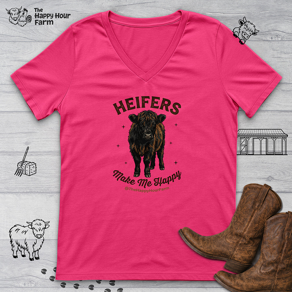 Heifers Make Me Happy V-Neck Tee