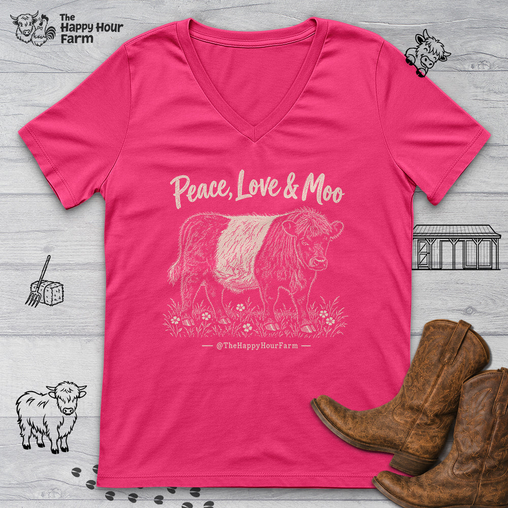 Peace, Love & Moo V-Neck Tee
