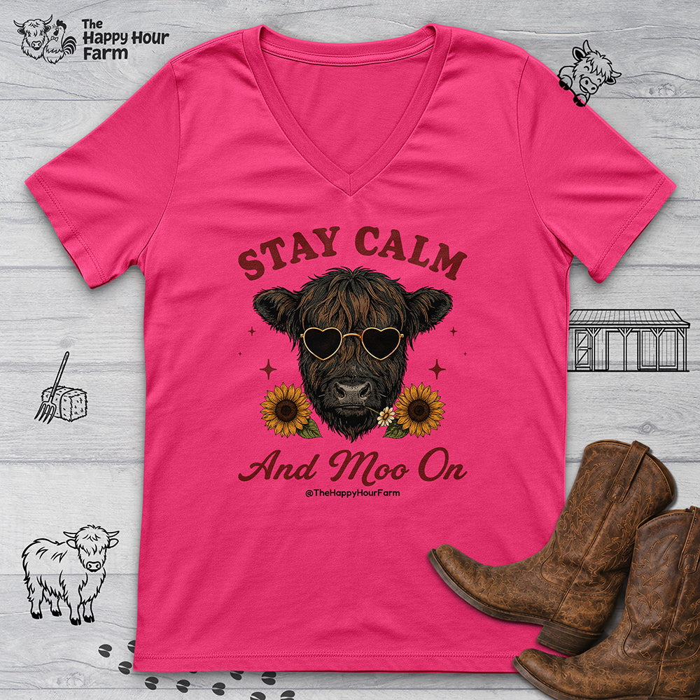 Stay Calm And Moo On V-Neck Tee