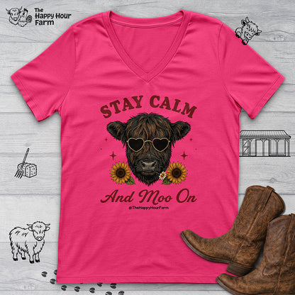Stay Calm And Moo On V-Neck Tee