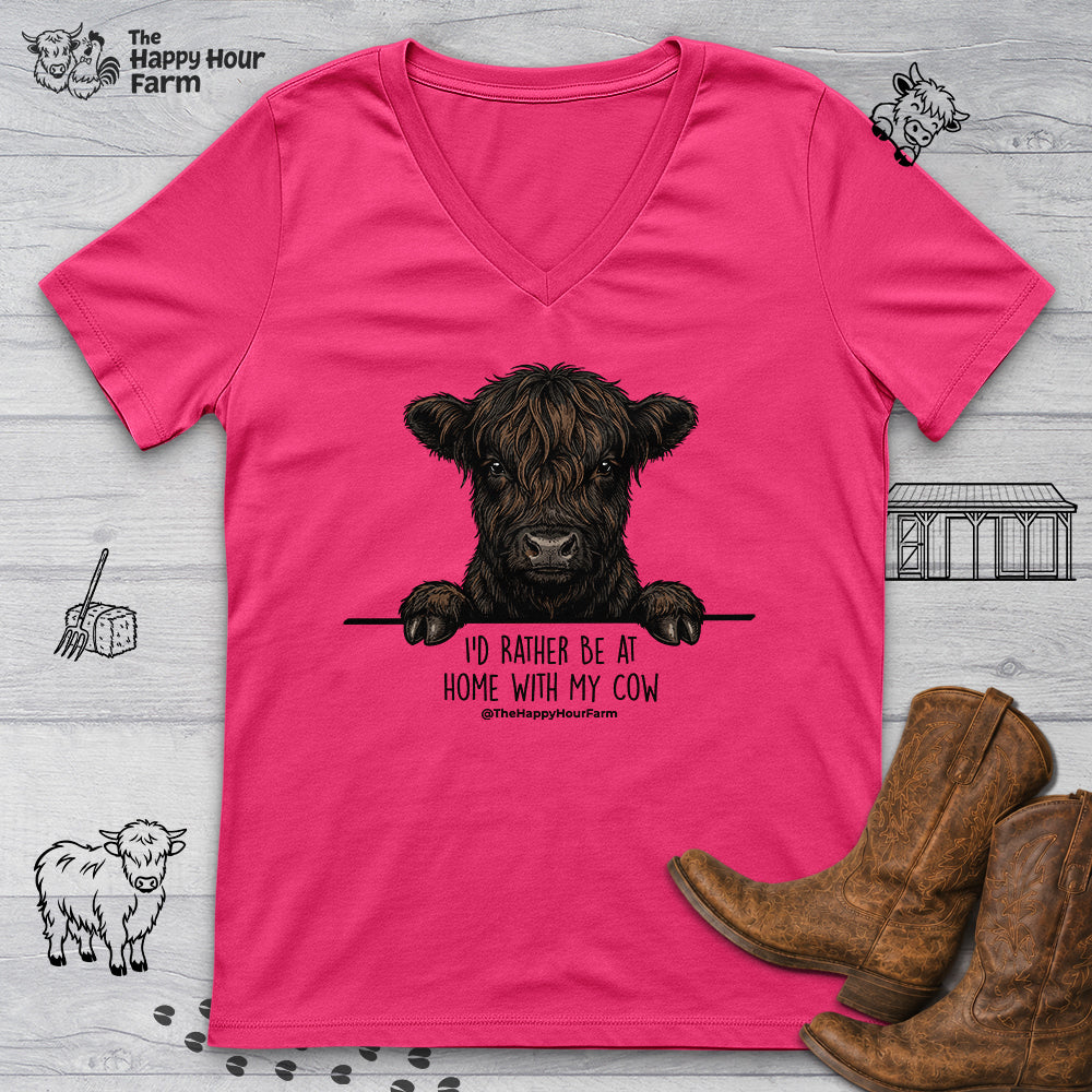 I'd Rather Be at Home With My Cow V-Neck Tee
