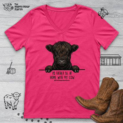 I'd Rather Be at Home With My Cow V-Neck Tee