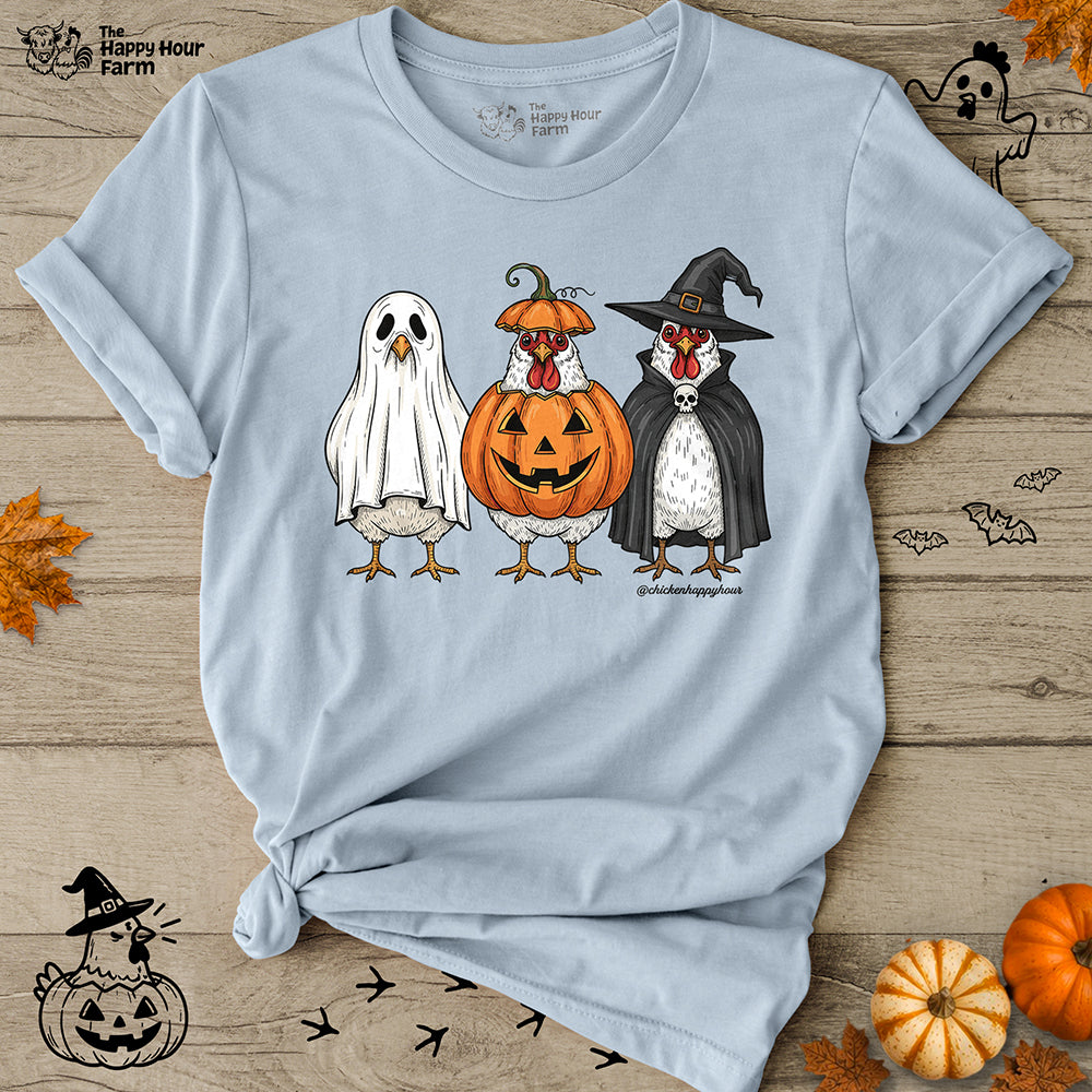 Chickens Wearing Halloween Costumes Unisex Tee