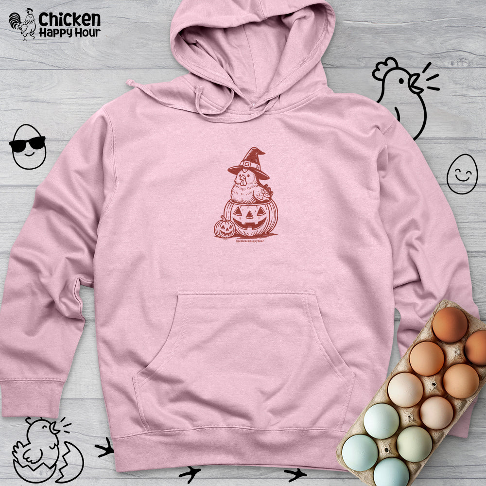 Halloween Chicken Witch in Pumpkin Hooded Sweatshirt